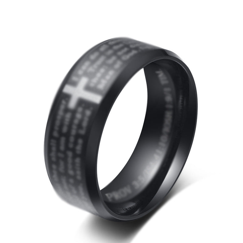 Inspirational Cross Scripture Titanium Steel Ring for Men