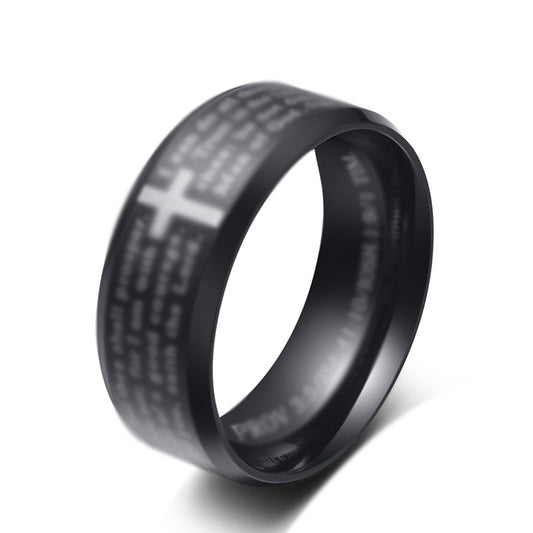 Inspirational Cross Scripture Titanium Steel Ring for Men