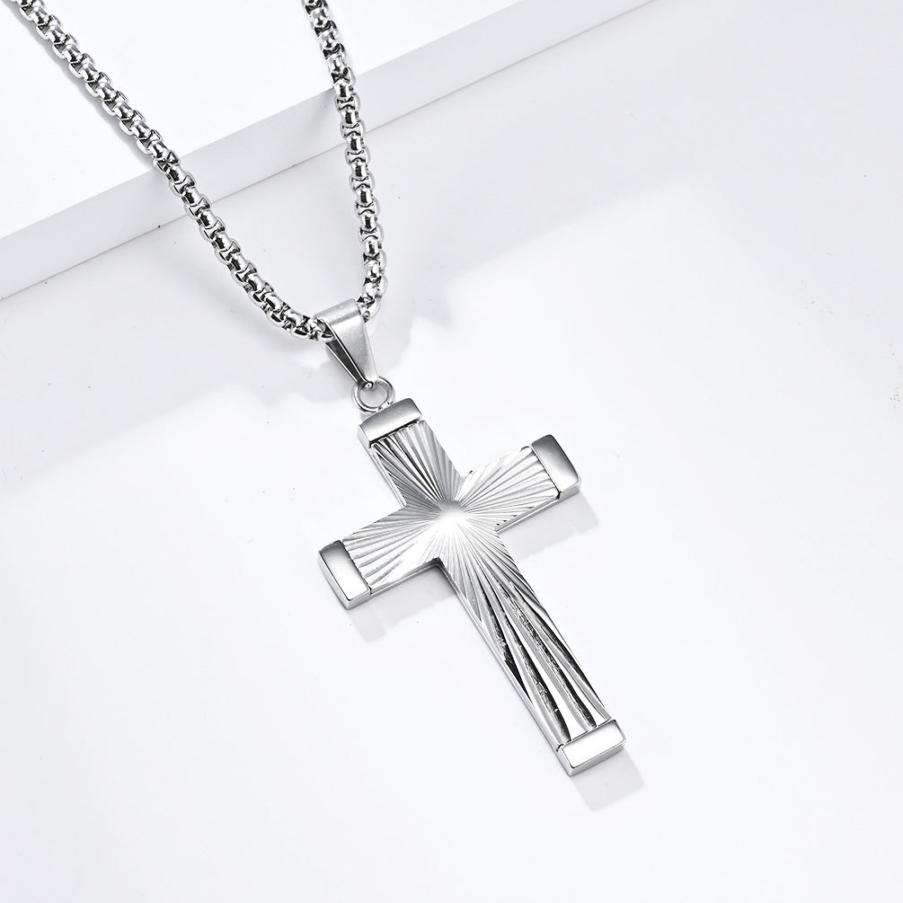 Cross-Border European American Titanium Steel Cross Necklace