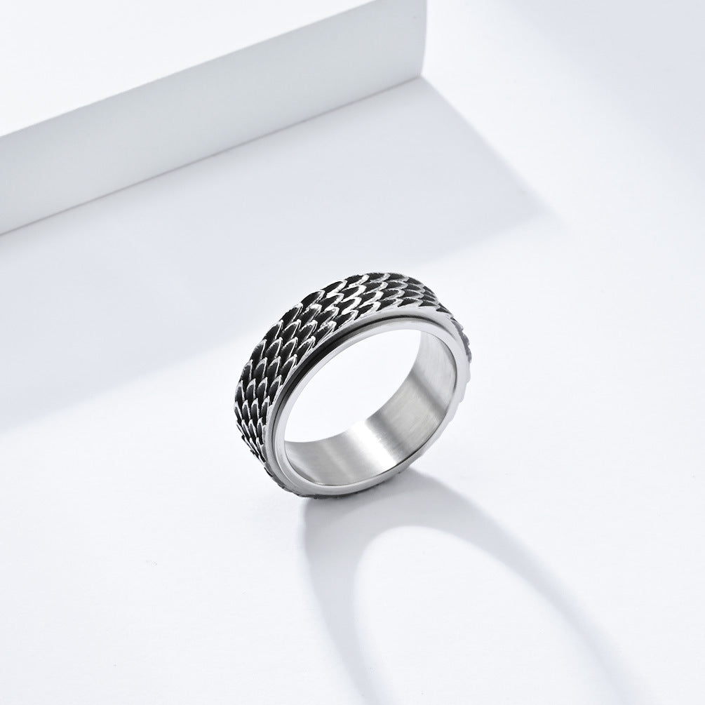 Vintage Dragon Scales Rotatable Titanium Steel Anxiety Ring