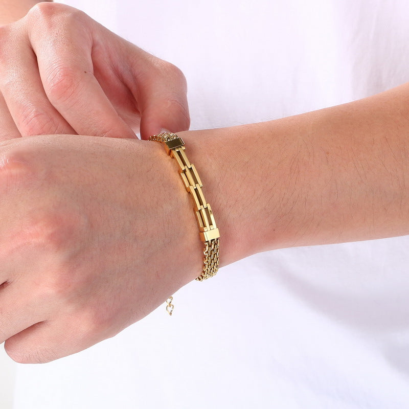 Double-Layer Geometric Ladder Layered Cuban Chain Bracelet Version Back Pattern With