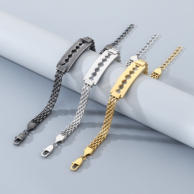 Men's Daily – Minimalist Woven Chain Curved Bar Blade Stainless Steel Bracelet Men