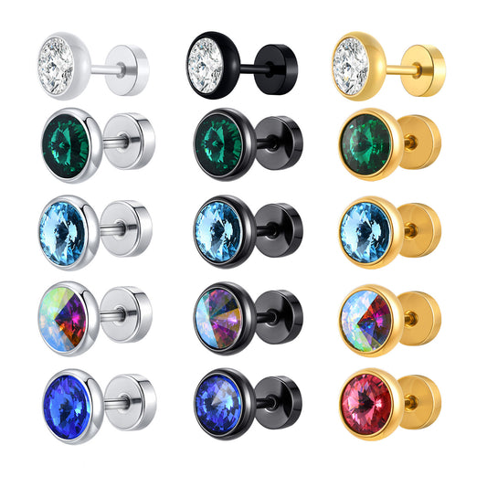 Planderful Stainless Steel White Zircon Stud Earrings Men
