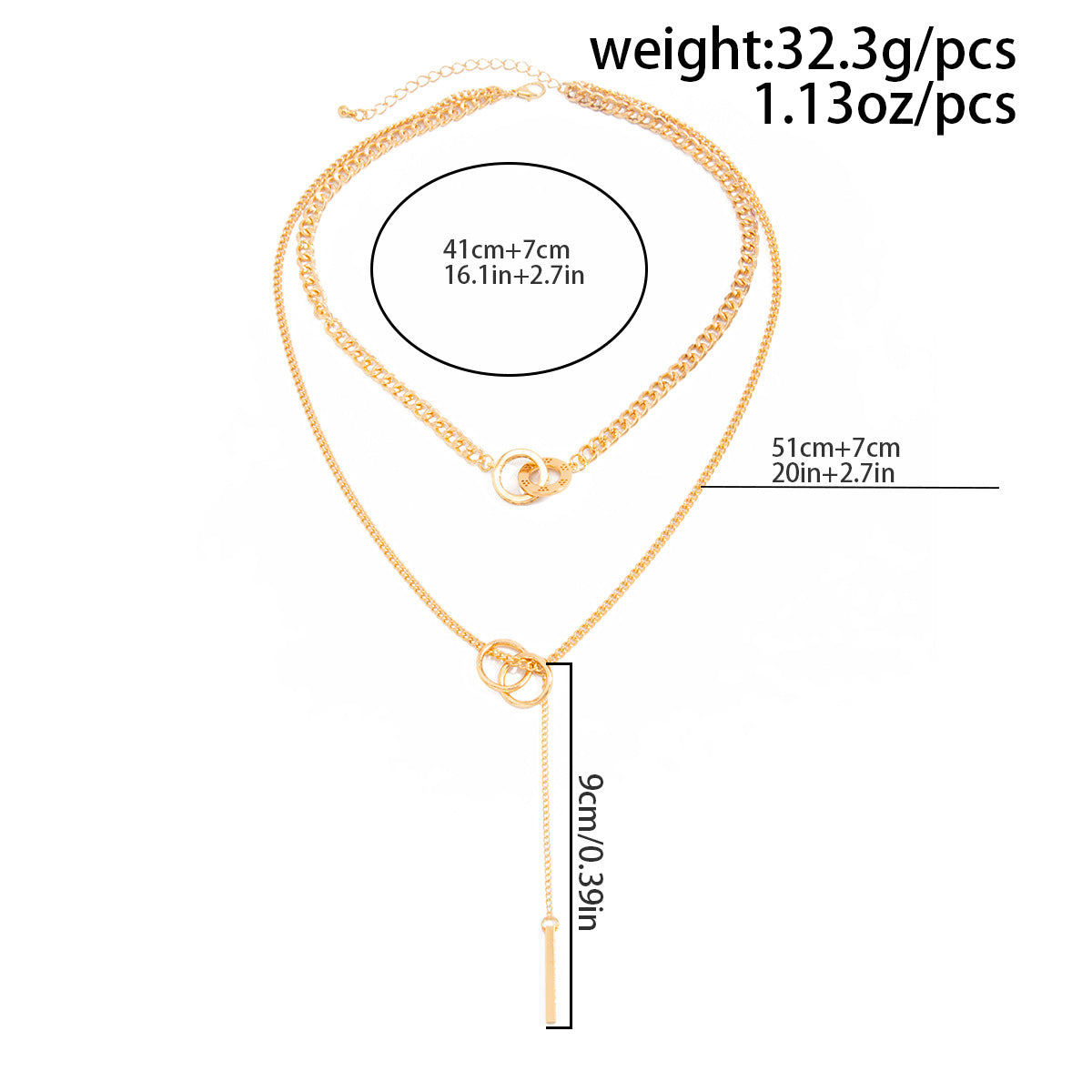 Bar & Double-Ring Layered Fringe Necklace