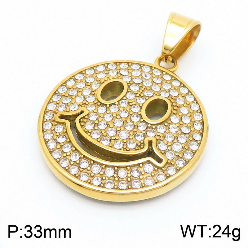 Cross-Border Hiphop Zircon Smiley Face Pendant for Men and Women in Stainless Steel