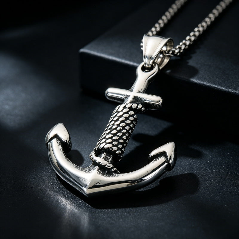 Vintage Celtic Carved Cross Anchor Necklace Iris Anchor Skull Stainless Steel Men's Pendant