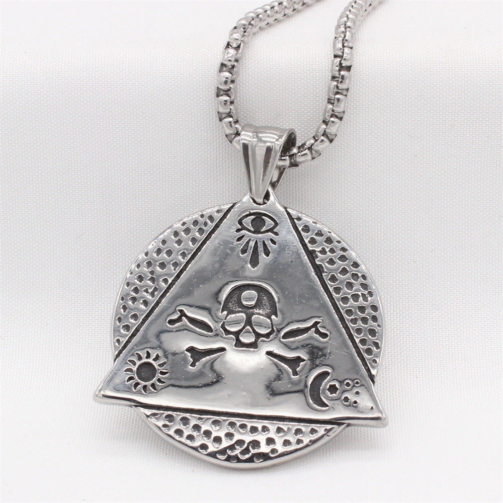 Punk Men's Devil's Eye Pendant in Titanium Steel - Cross-border Freemasonry Design