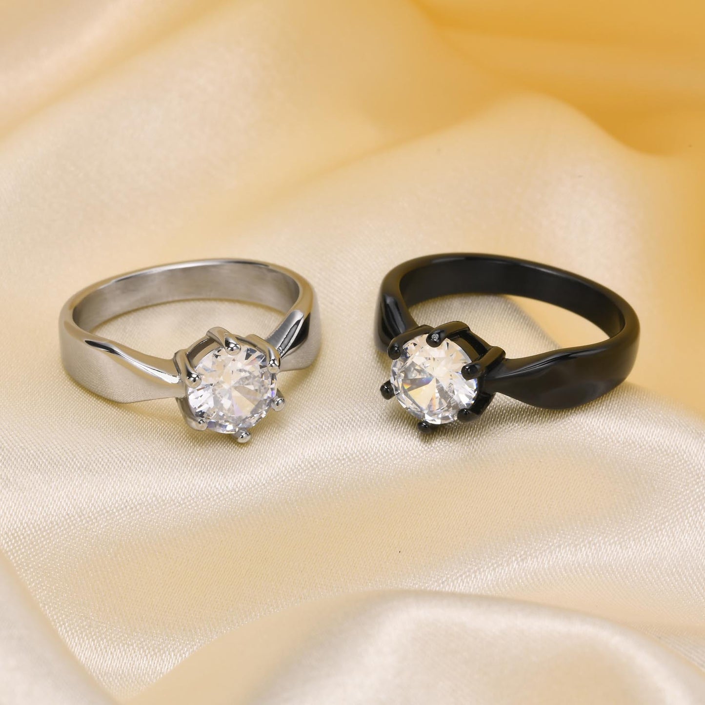 Japanese And Korean Popular Jewelry Wholesale Women's Ring 7MM Titanium Steel Claw Inlaid With Zircon