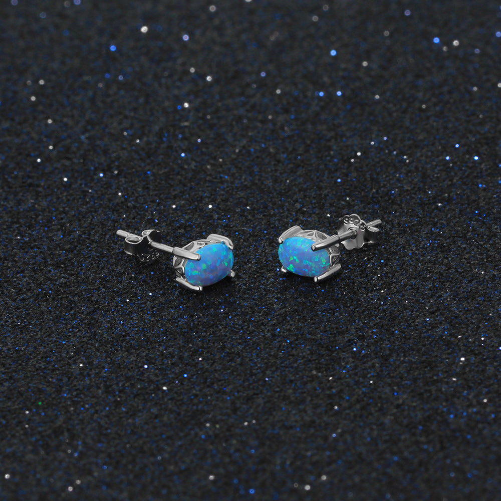 Planderful Jewelry Opal Stud Earrings Sterling Silver