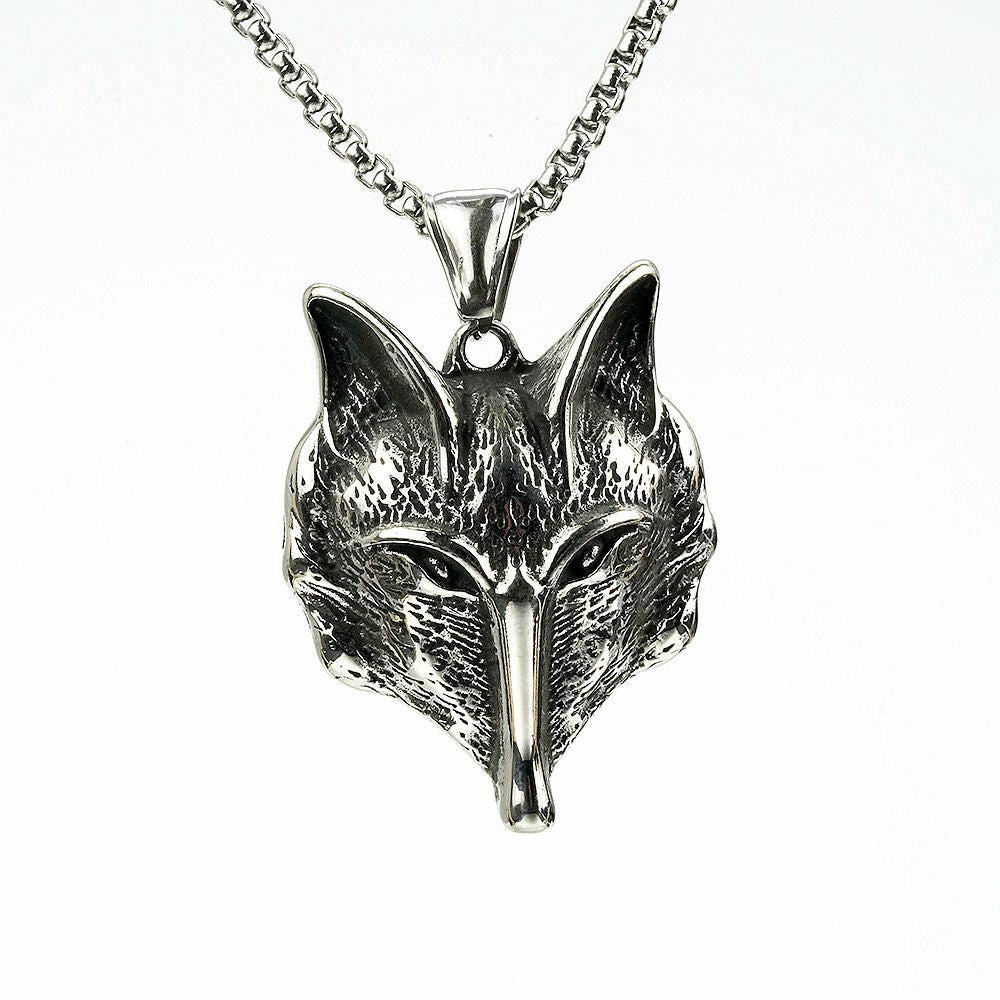 Nordic Retro Stainless Steel Men's Pendant Viking Wolf Head Necklace