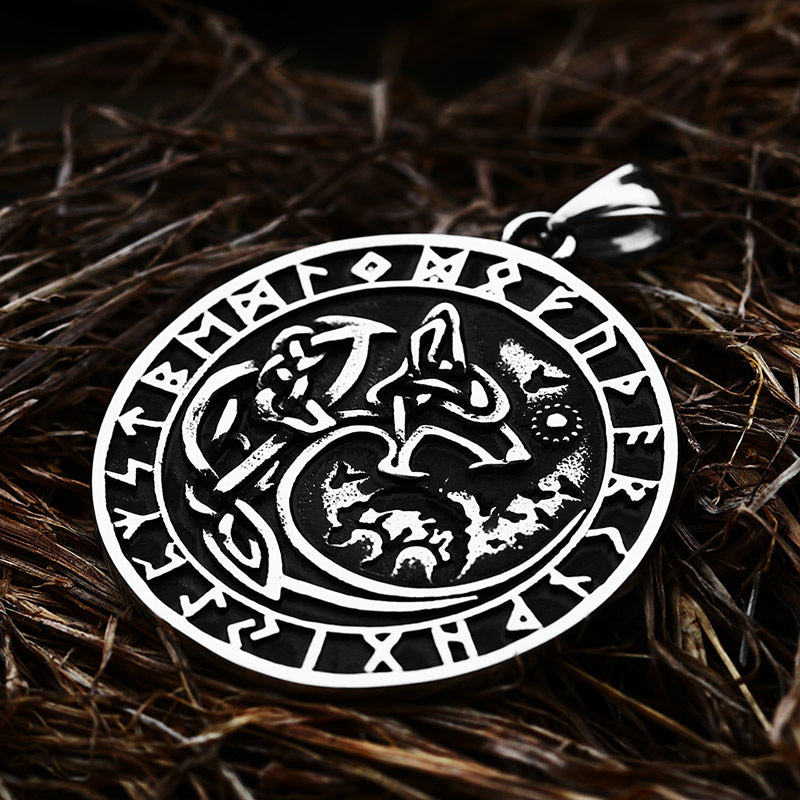 Titanium Steel Viking Wolf Head Pendant with Retro Luhn Letter Design for Men