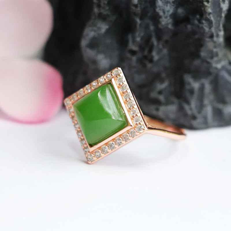 925 Sterling Silver Hetian Jasper Square Ring