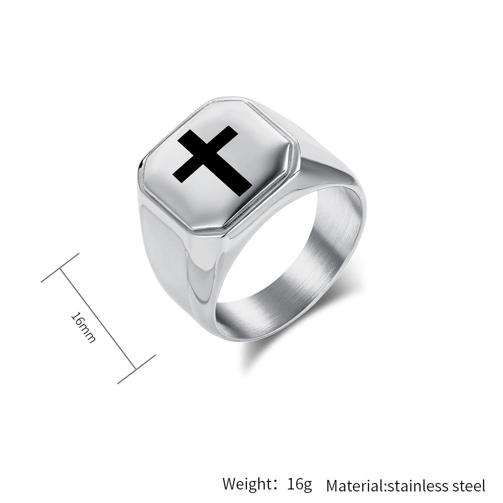 Planderful Everyday Genie Steel Cross Ring For Men Minimalist Personalized Hand Jewelry