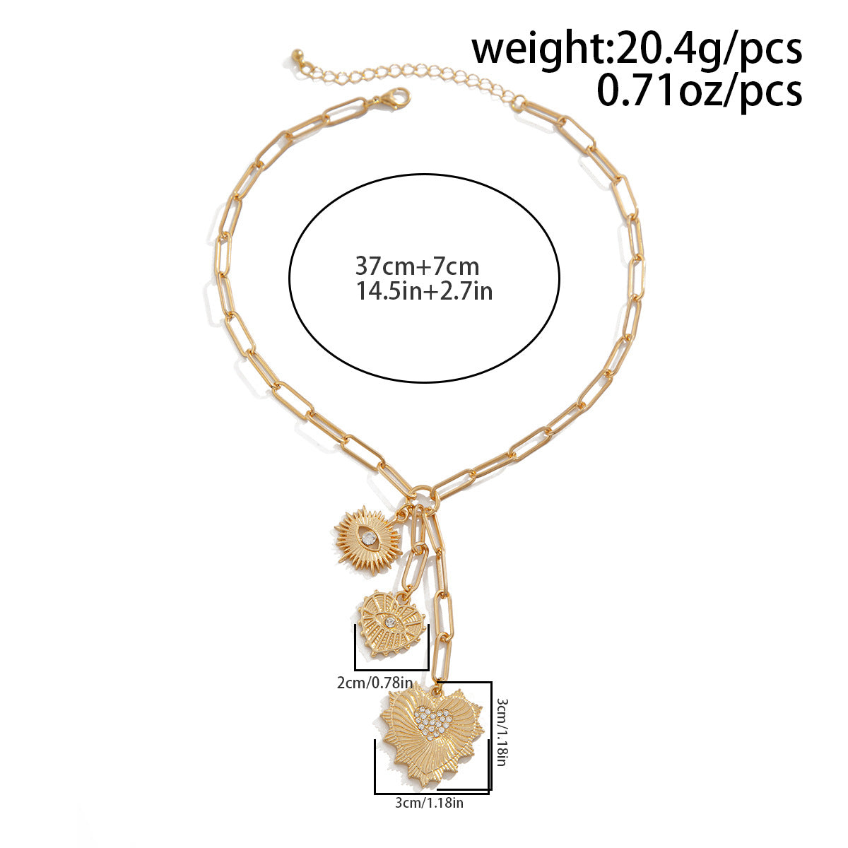 Heart, Eye & Cross Fringe Necklace