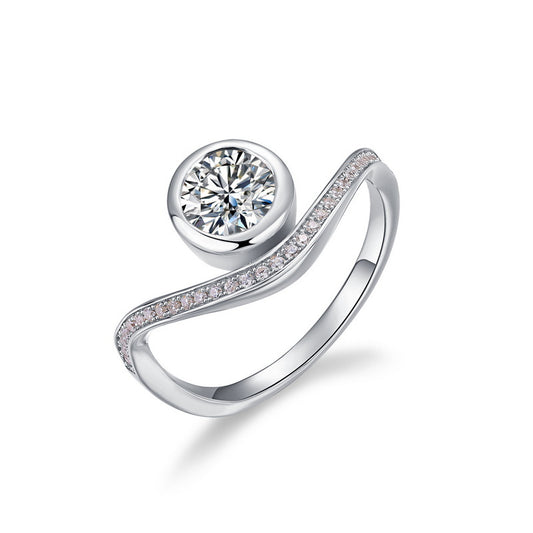 Planderful Wave Moissanite Sterling Silver Ring – 6.5 × 6.5 mm, 1 ct