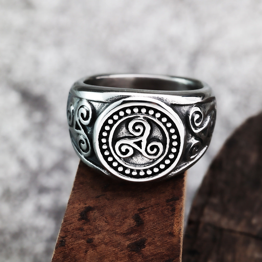 European And American Retro Stainless Steel Men's Ring Personalized Viking Symbol Vortex Ring