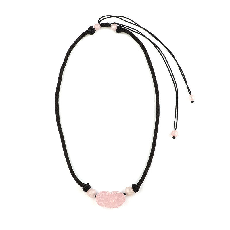 Strawberry Quartz Crystal Pixiu Pendant Necklace