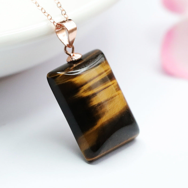 Tiger Eye Peace Plaque 925 Silver Pendant — No Chain