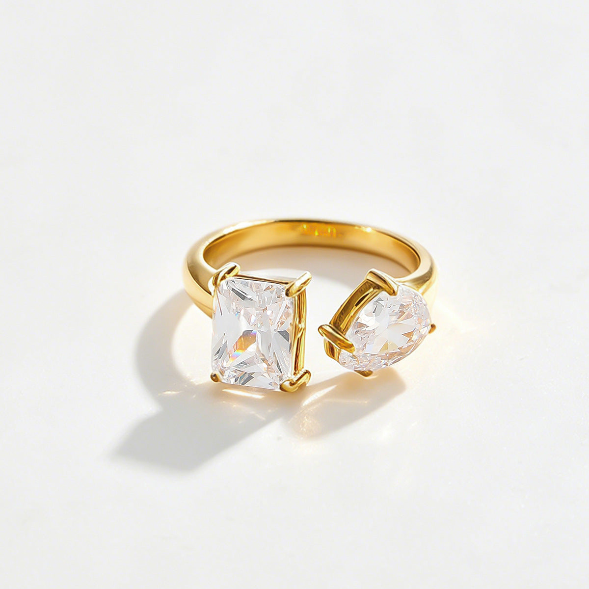 Planderful Pentagram Zircon Ring For Women Open Stainless Steel Statement Jewelry