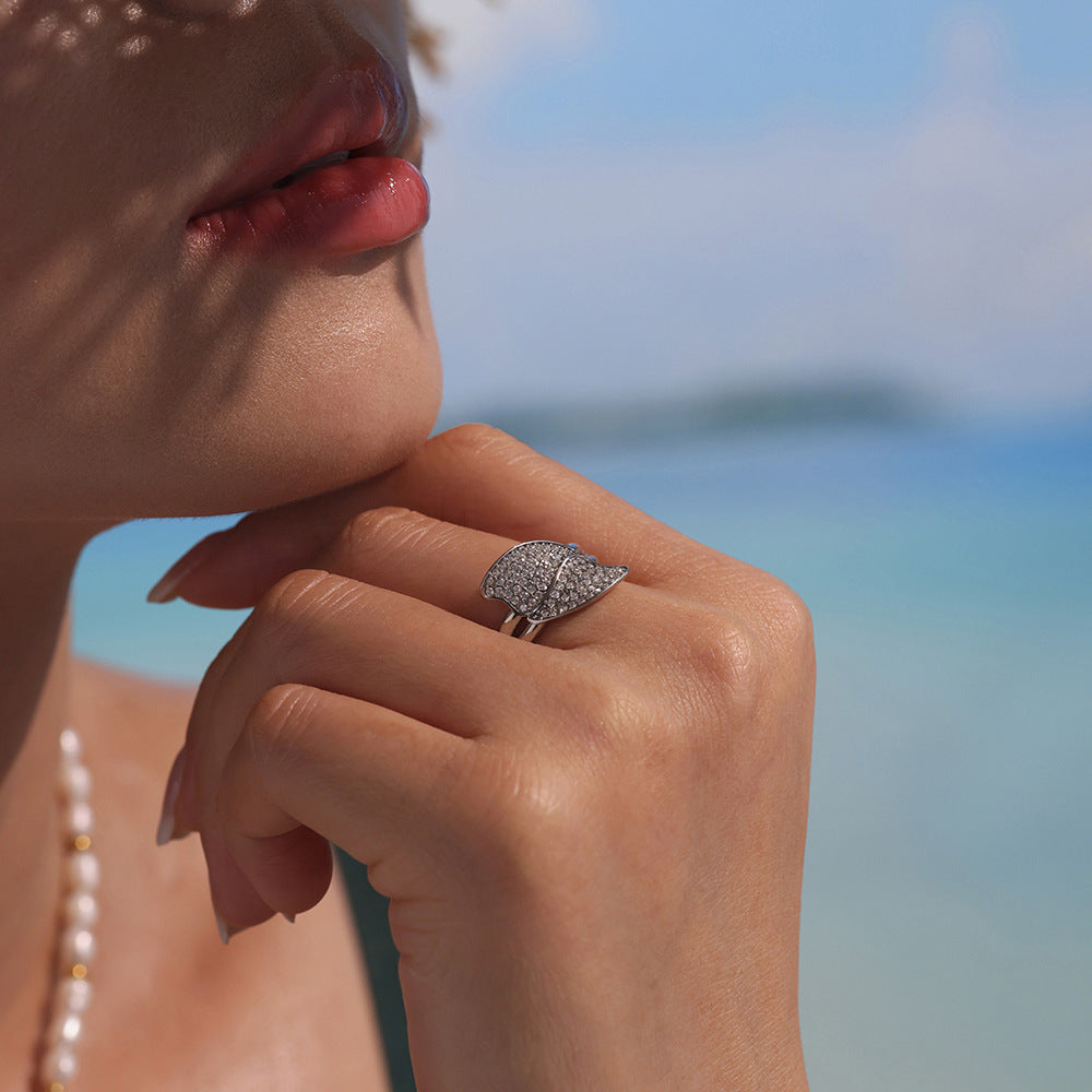 Planderful Zircon Side Opening Leaf Ring Non Fading Womens