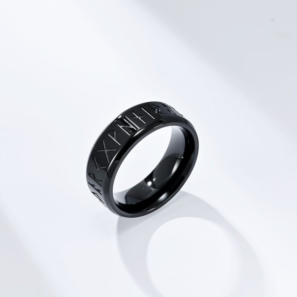 Vintage Nordic Viking Luhn Text Titanium Steel Men's Ring