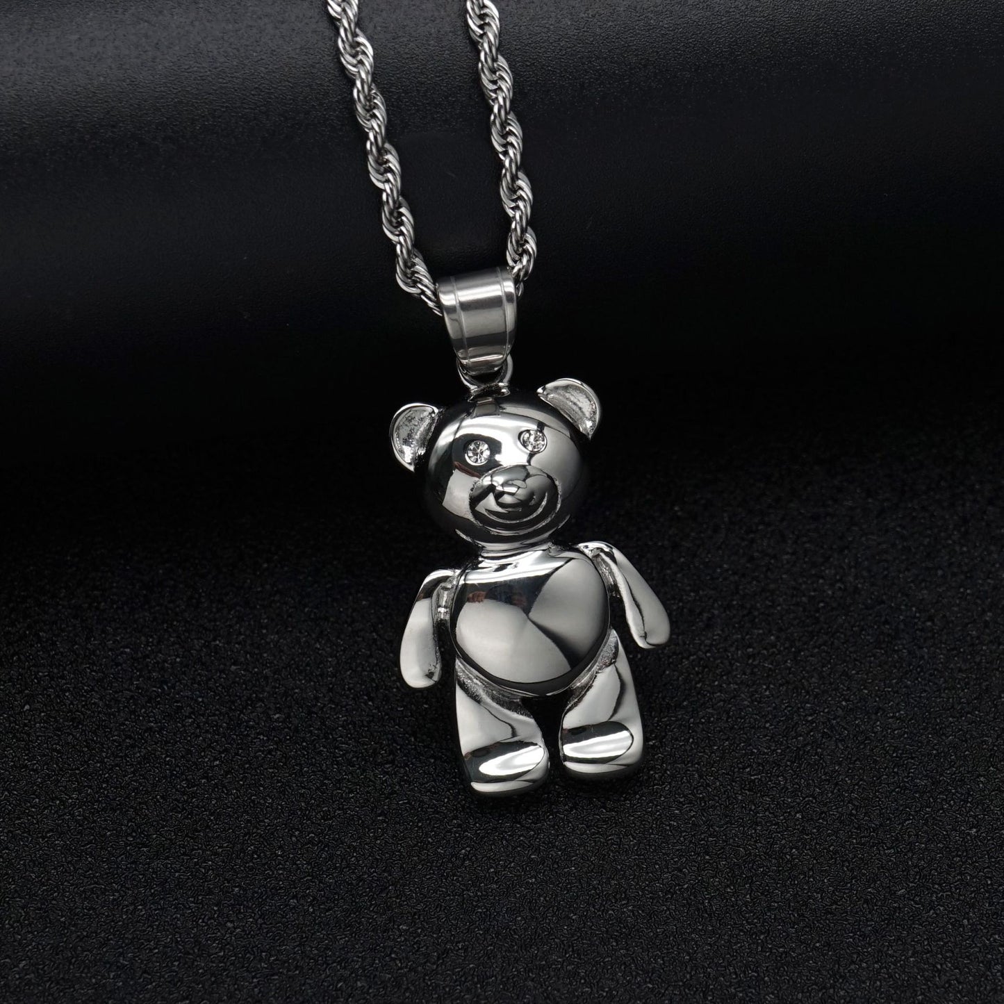 Steel Necklace - Statement Everyday Genie Bear Pendant