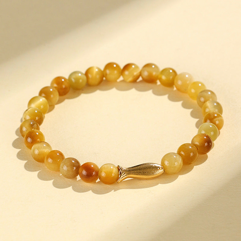 Golden Tiger Eye Bamboo & Fish Motif Bracelet