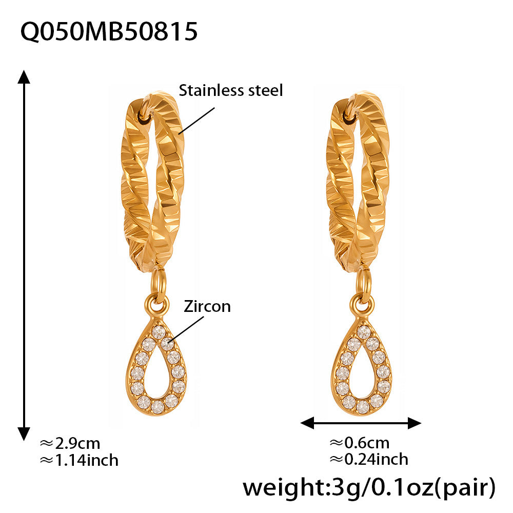 Planderful Zircon Earrings Titanium Steel Double Ring Women