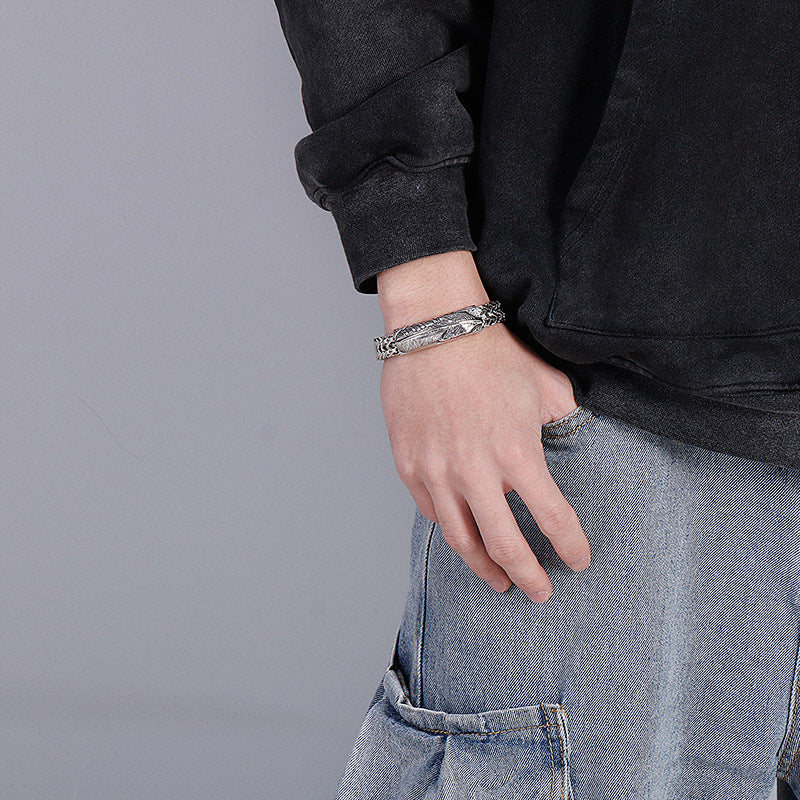 Hip-Hop Style Feather Cross Men's Titanium Bracelet