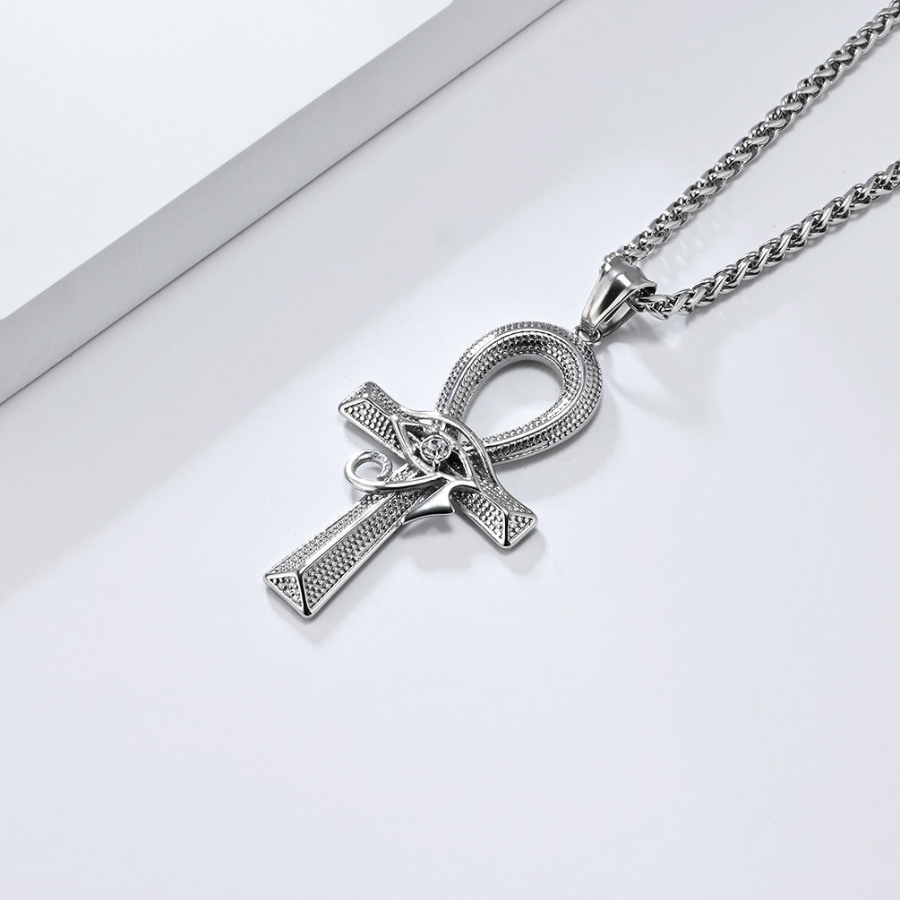 Planderful Eye Of Horus Ankh Cross Pendant Necklace For Hip Hop Fans Vintage Versatile