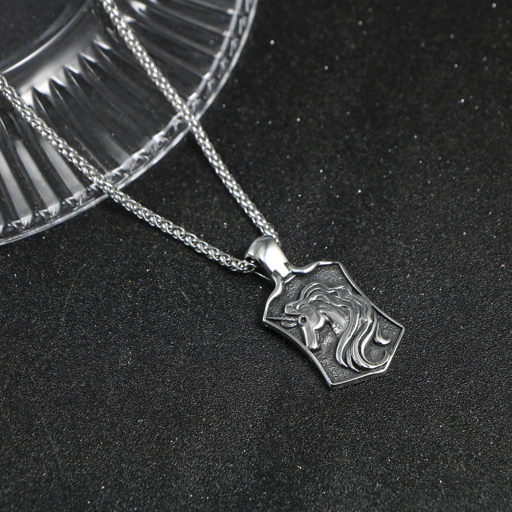 Titanium Steel Unicorn Pendant Necklace for Men - Retro Hip-Hop Style