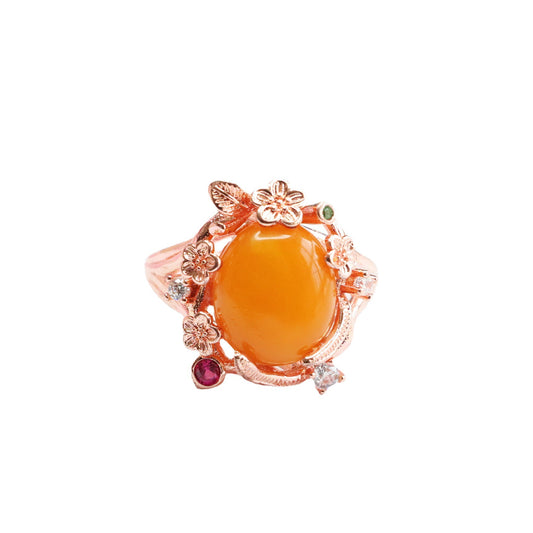 Honey Amber Ring with Zircon Accents