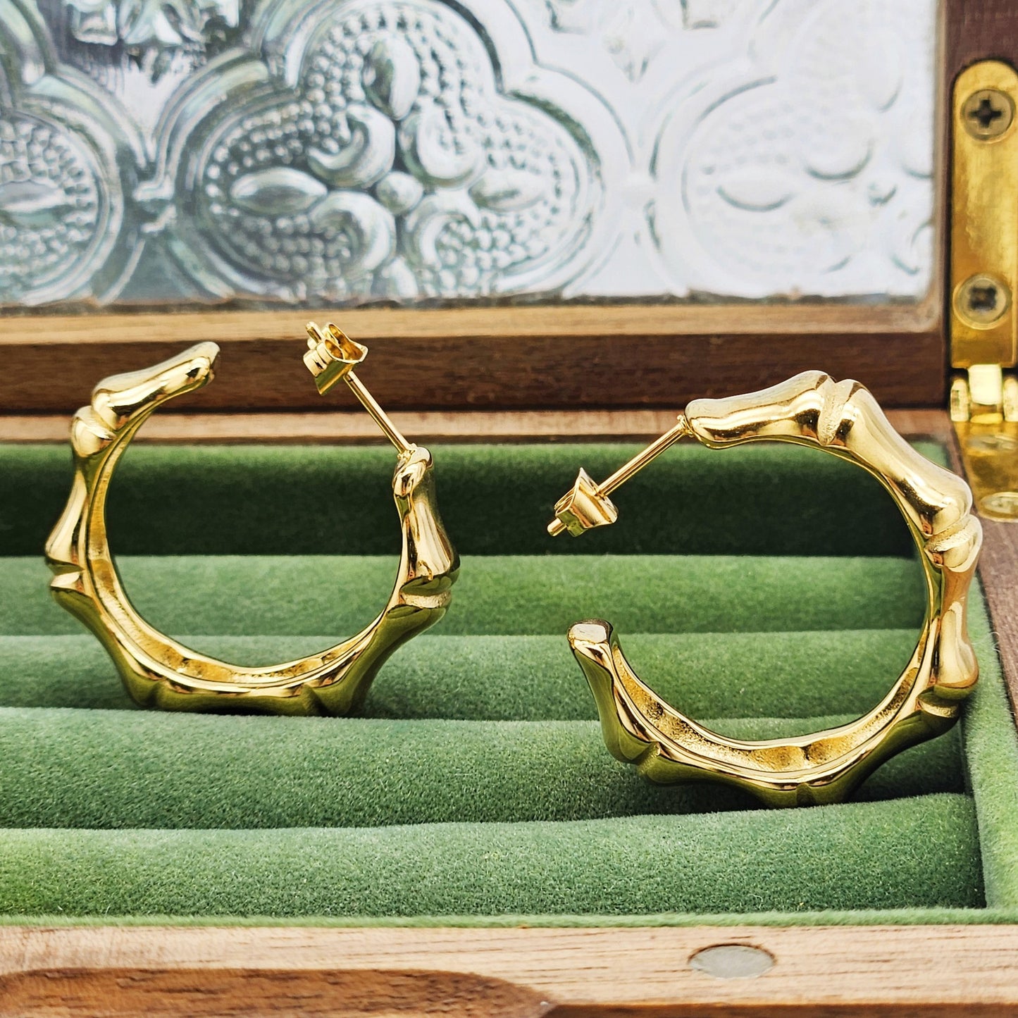 Planderful Gold Plated Bamboo C Shaped Stainless Steel Earrings For Trendy Women European American Style Statement