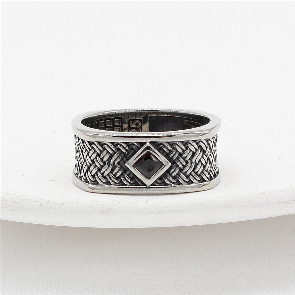 Retro European and American Punk Square Zircon Men's Titanium Steel Ring
