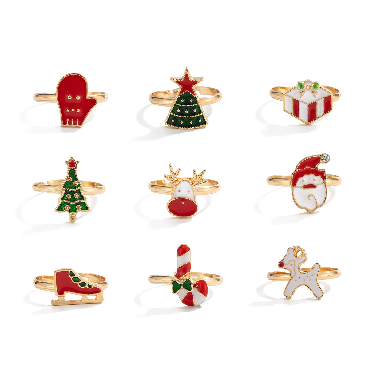 Planderful Vienna Verve Santa Elk Ring Set For Holiday Fashion Adjustable Statement Hand Jewelry Gift For Her