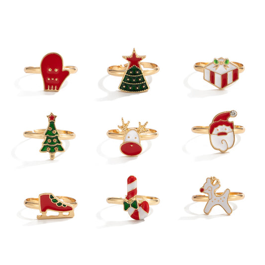 Planderful Vienna Verve Santa Elk Ring Set For Holiday Fashion Adjustable Statement Hand Jewelry Gift For Her