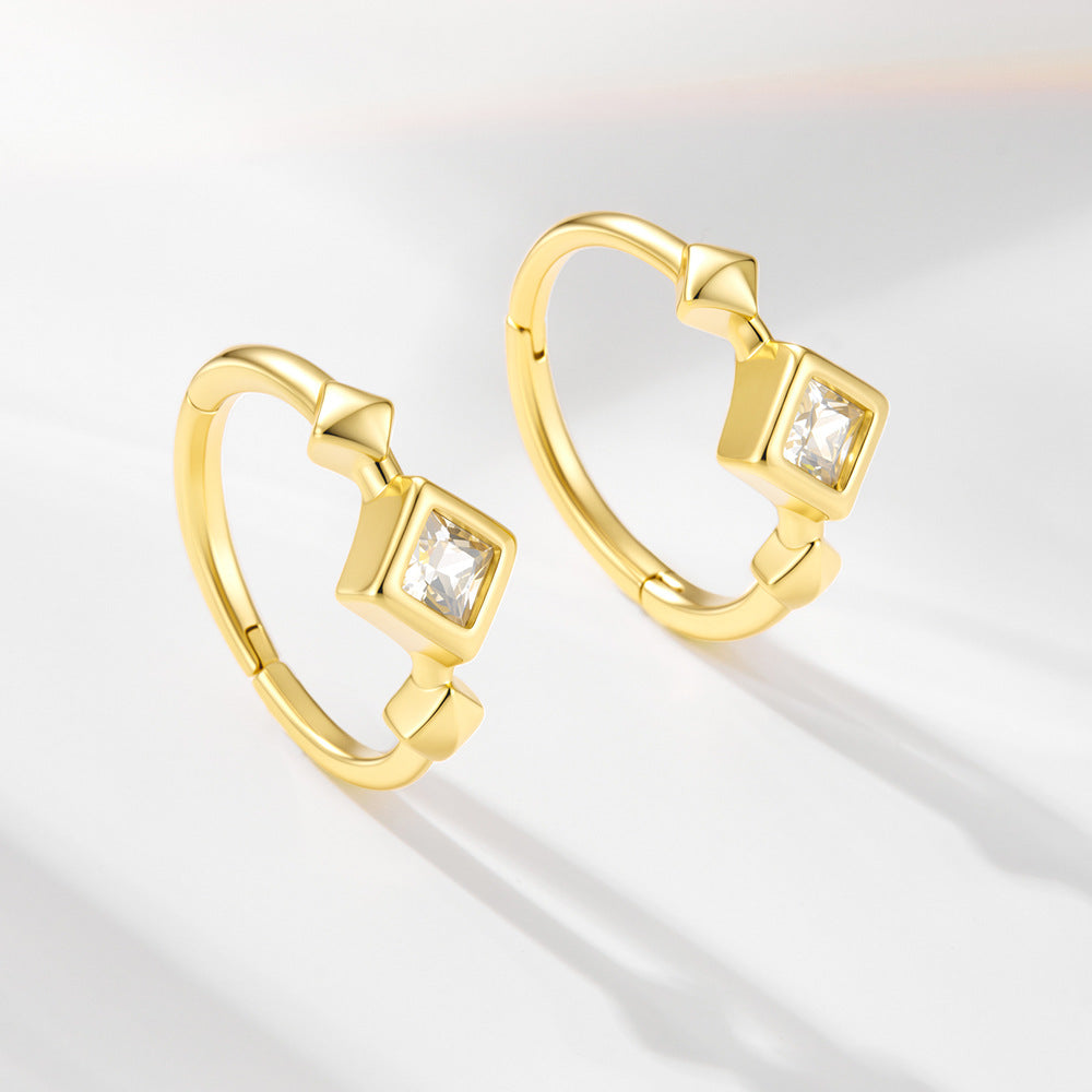 S925 Sterling Silver Zircon Earrings And Square Zircon Earrings, Ear Buckles,