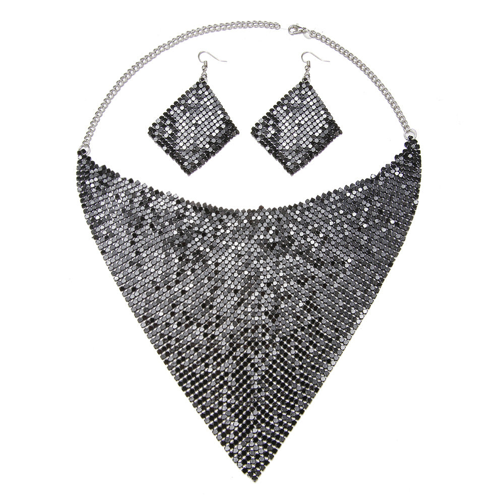 Shimmering Leopard Print Metal Triangle Necklace Set