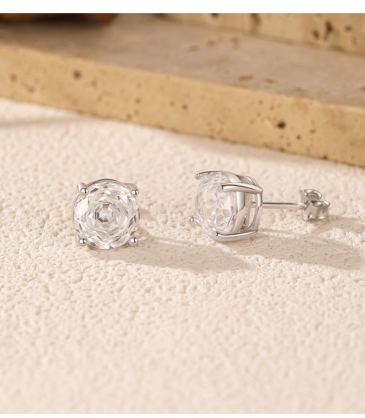 925 Sterling Silver Rose-Cut Zircon Stud Earrings