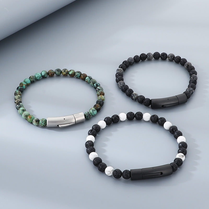 Bracelet – Tiger's Eye Stone Turquoise Magnetic Buckle Titanium Steel Men's Beaded