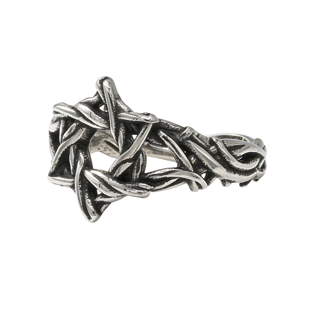 Planderful Titanium Steel Ring Unisex Hexagram Retro Woven Design Statement Of Protection