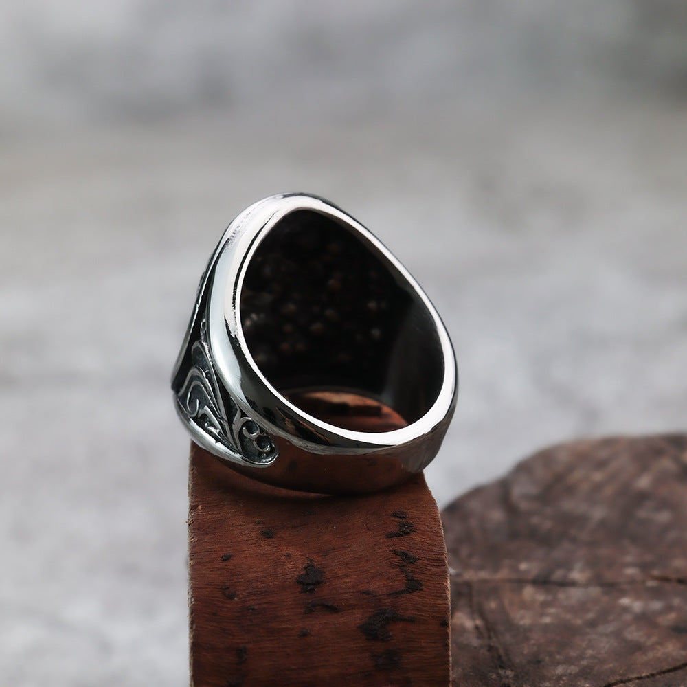 Titanium Steel Retro Viking Animal Wolf Head Ring for Men