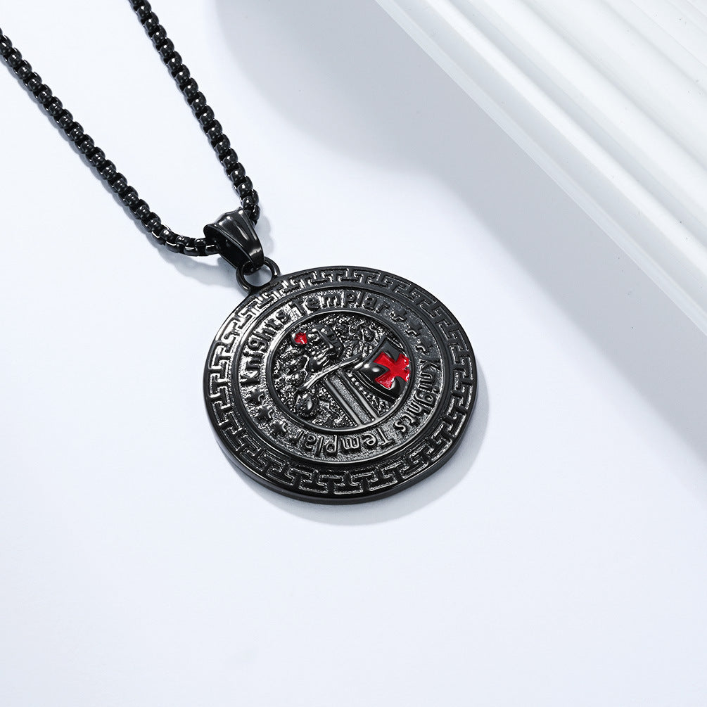 Planderful Knights Templar Shield Necklace For Men Titanium Steel Pendant Retro Literary Jewelry