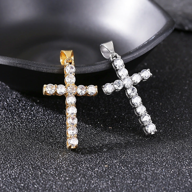 Planderful Zircon Cross Pendant for Men Stainless Steel