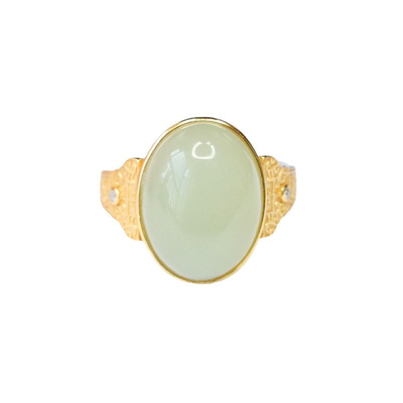 925 Sterling Silver Hetian Jade Greek-Key Ring