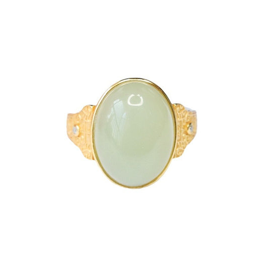 925 Sterling Silver Hetian Jade Greek-Key Ring