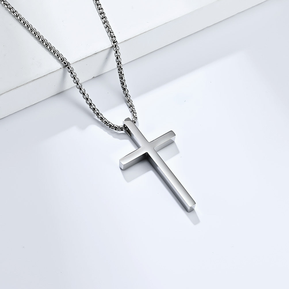 Planderful Stainless Steel Cross Necklace For Men Long Hip Hop Chain Versatile Gift