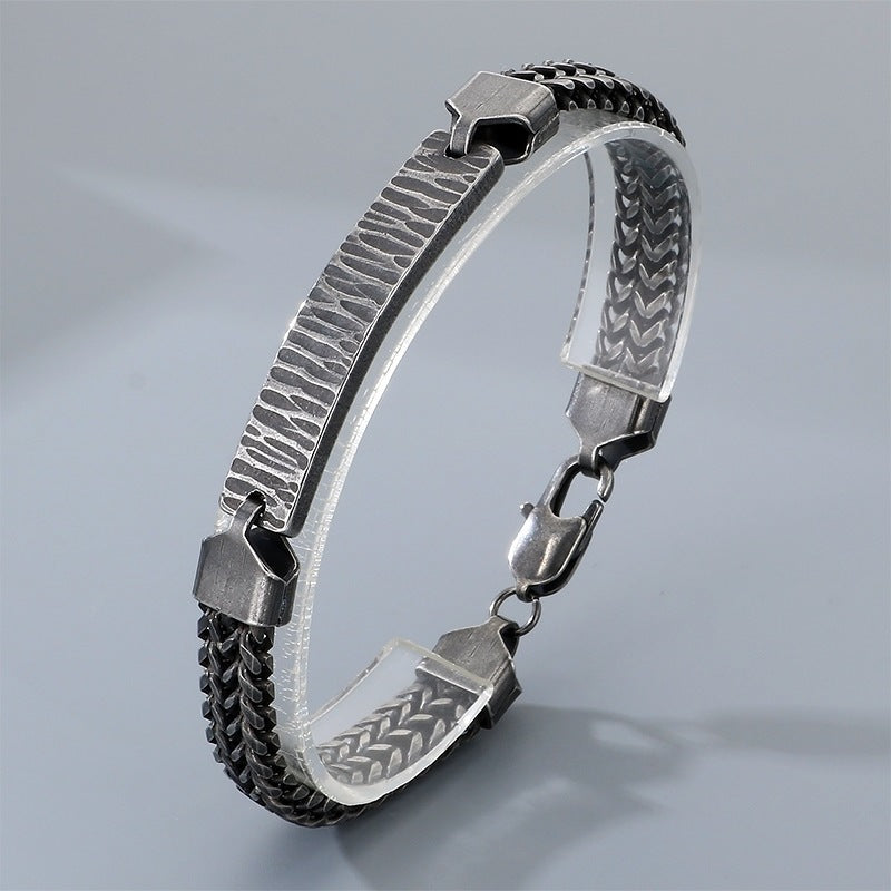Style Titanium Steel Front & Back Chain Bracelet – Stainless Steel Curved Bar