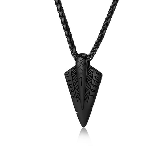 Planderful Hip Hop Trend Stainless Steel Viking Text Double Sided Necklace For Men With Arrow Symbol
