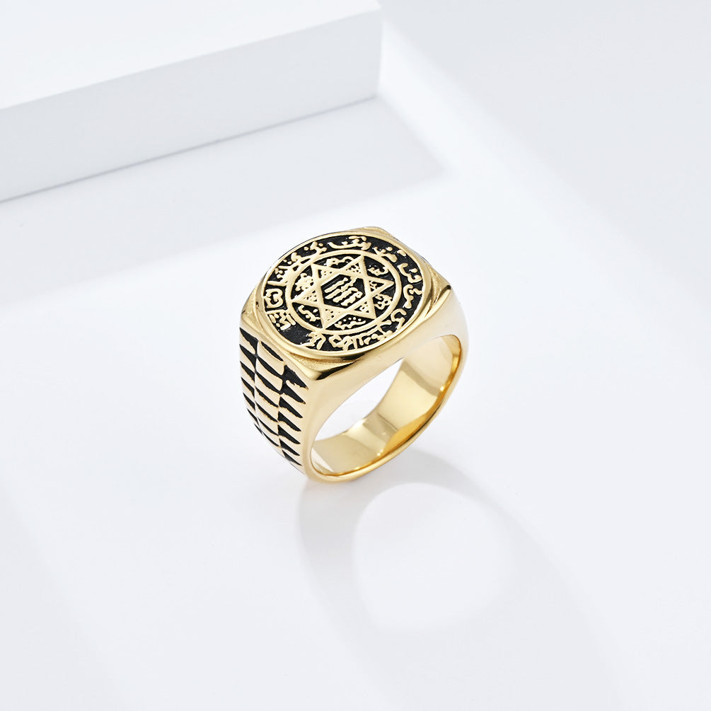 Steel Ring – Vintage Hexagram Solomon Symbol Punk Style Ring Planderful Everyday Genie